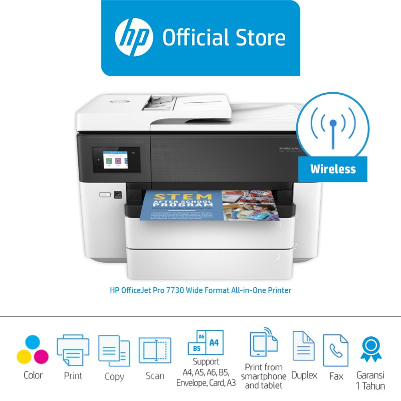 Jual HP OfficeJet Pro 7730 AiO A3 Printer (Y0S19A) / Color / Print Scan