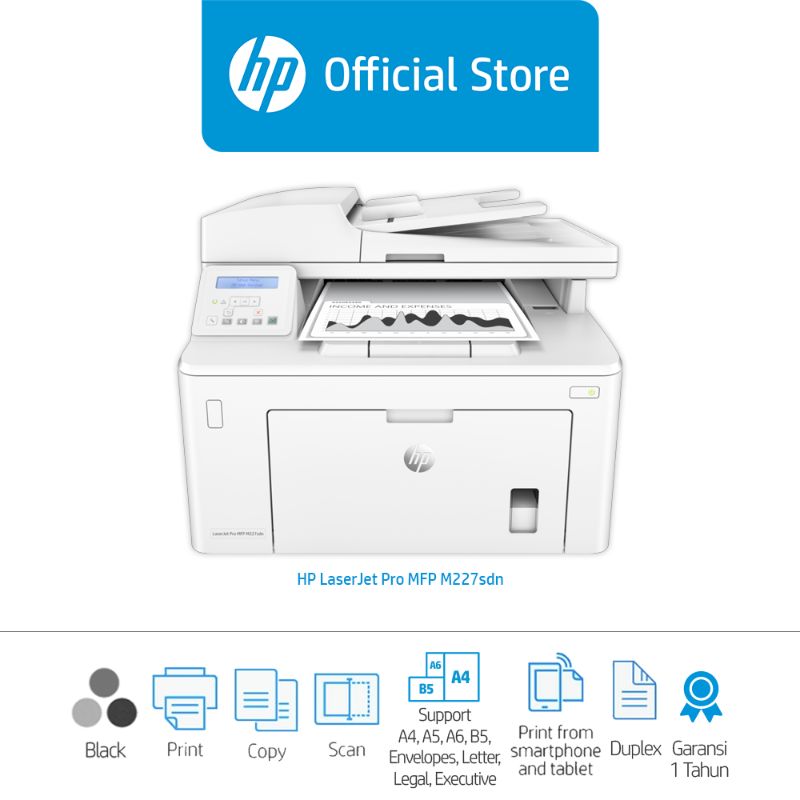 Jual HP LaserJet Pro MFP M227sdn Printer (G3Q74A) / Mono / Print Scan