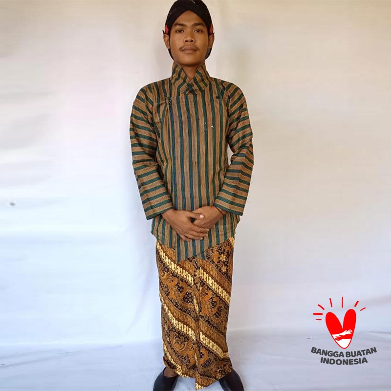 Jual Surjan Lurik Pria Warna Hijau Setelan Jarik Blangkon Di Seller