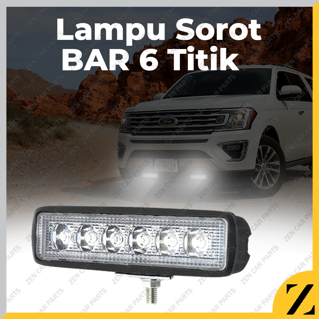 lampu tembak led bar cree sorot kabut 6 mata titik worklight offroad hitam