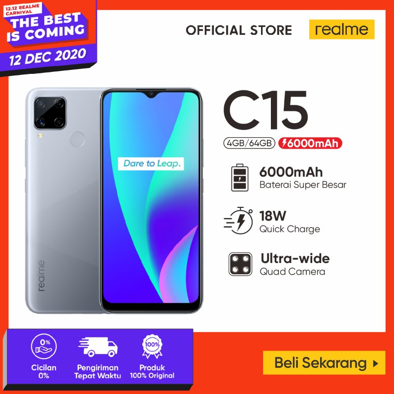 Jual Realme C15 Smartphone [64GB/ 4GB/ Official Store] di Seller realme ...