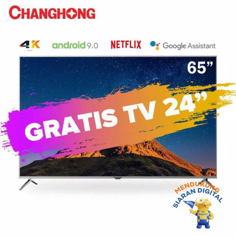 Changhong 65 Inch 4k Uhd Android 9 0 Smart Tv Wifi Nexflix Digital Led Tv Model U65h7a Free Tv 24 Inch Garansi Resmi 3 Tahun Terbaru Agustus 2021 Harga Murah Kualitas Terjamin Blibli