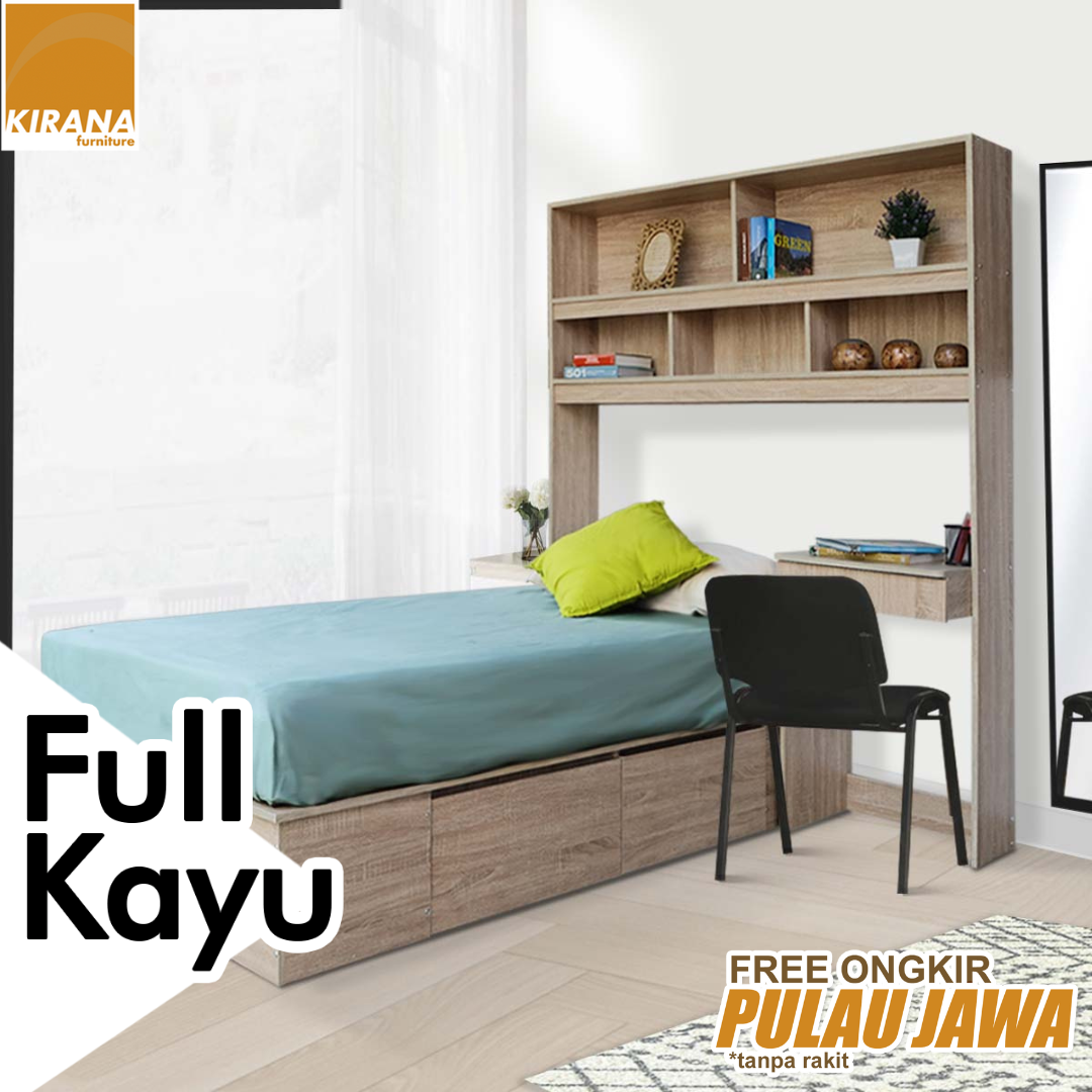 Kirana Furniture Meja Rak Buku dengan Ranjang Washington SC