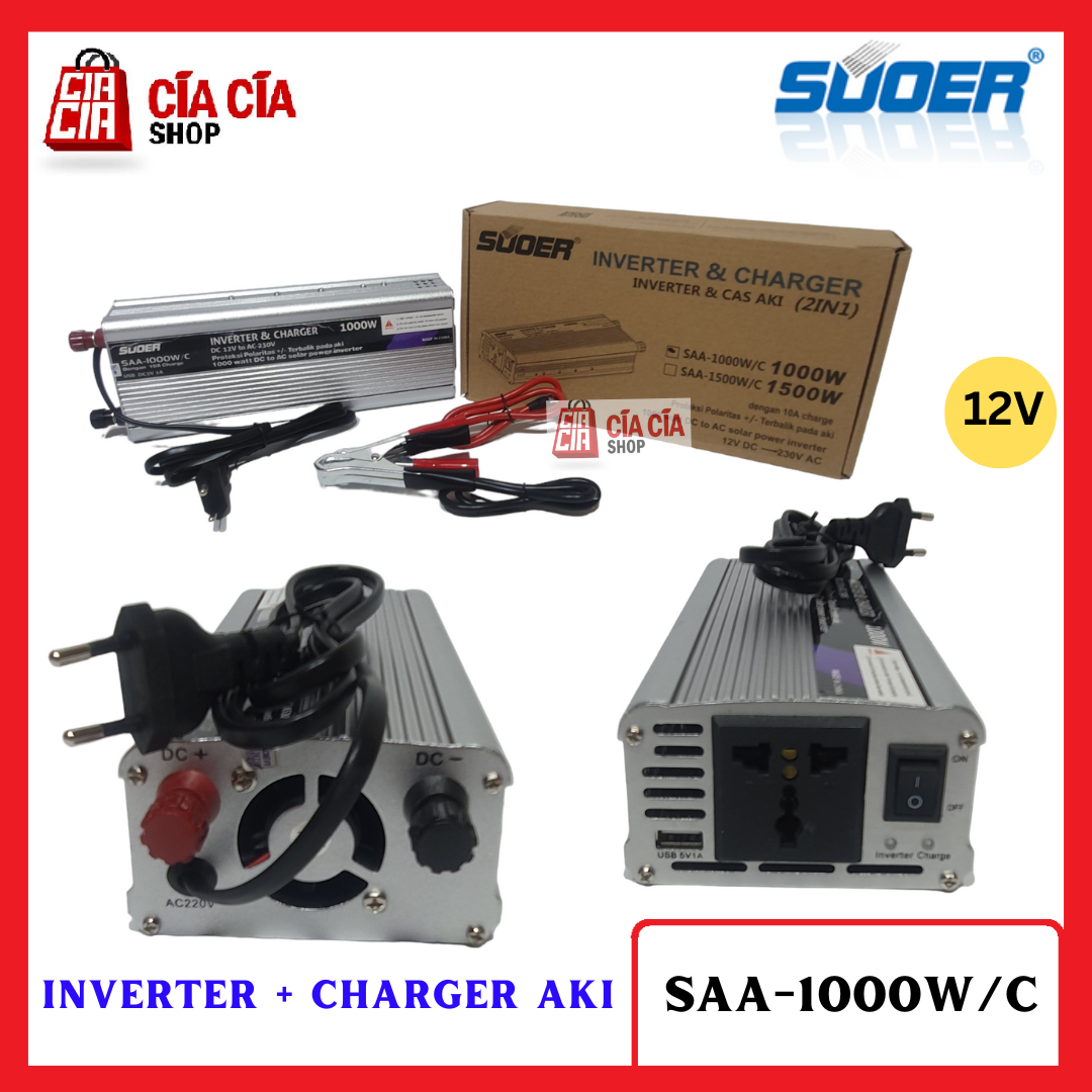 Jual Suoer Inverter 1000W Plus Charger 10A / Cas Aki SAA-1000W/C Power