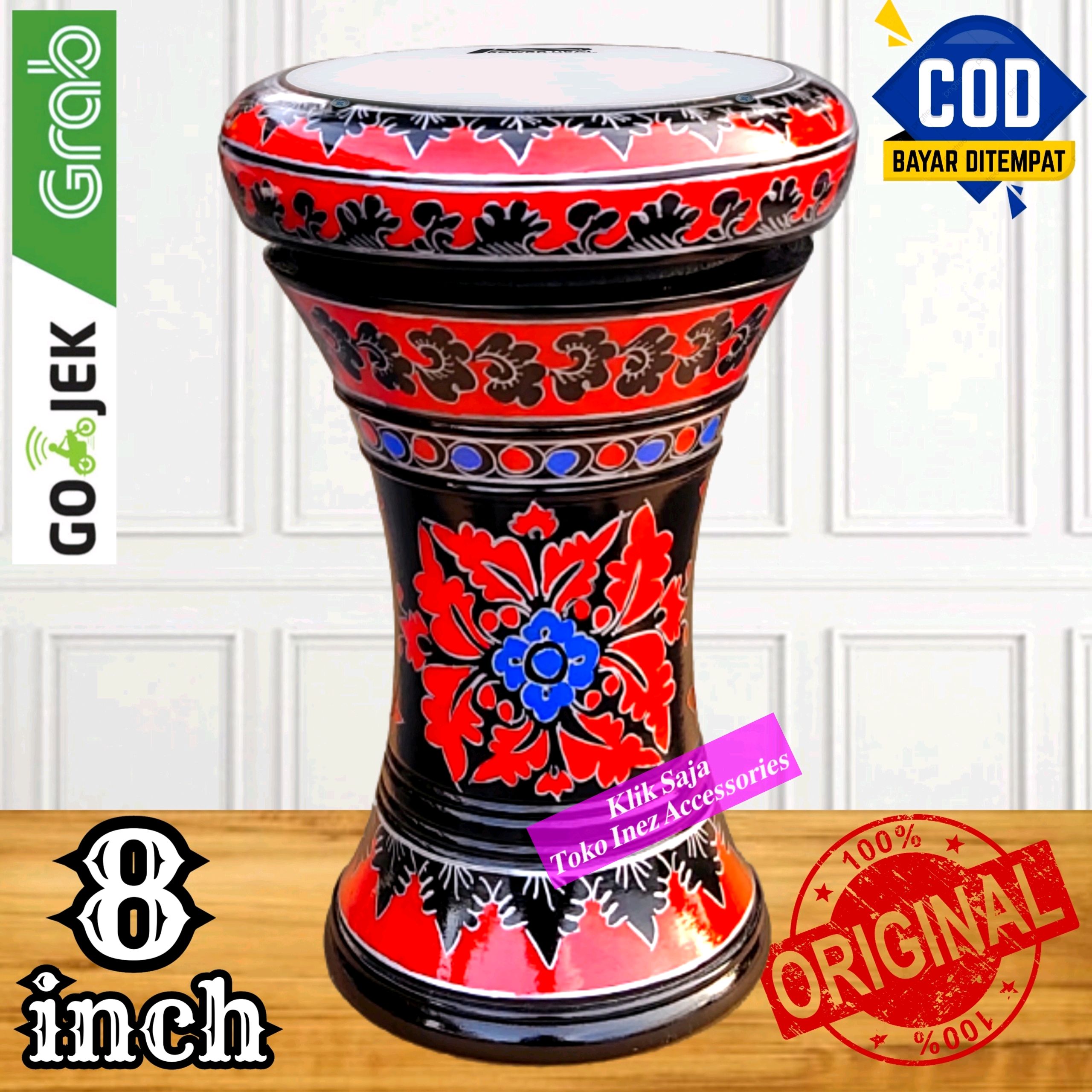 Promo Gendang Atau Darbuka Kayu 8 inch Hitam Merah Rolling Putih Diskon