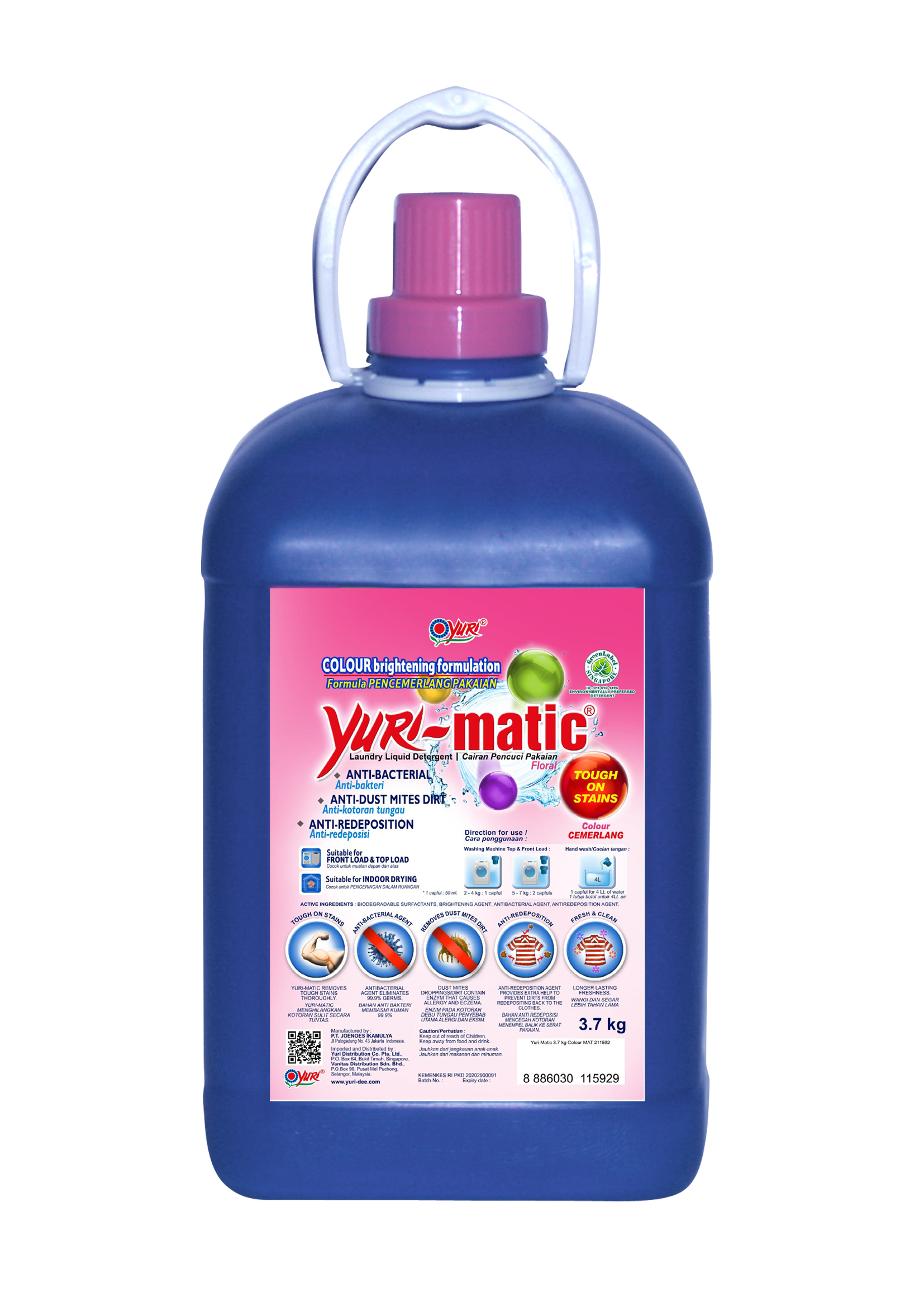 Promo Yuri Matic Colour Laundry Liquid Detergent Anti Bacterial Floral