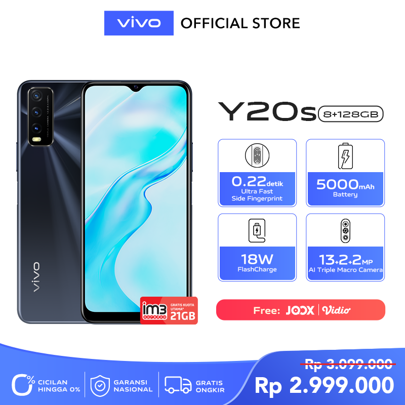âˆš [cashback 100k] Vivo Y20s 8gb/128gb - 6.51, Ultra Fast Side