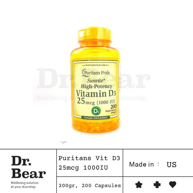 Jual Puritan D3 1000 IU (200 Softgels) / Vitamin D3 1000 IU di Seller