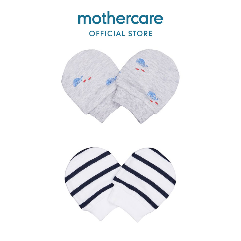 Jual Mothercare Whale And Stripe Scratch Mitts 2 Pack Blue 6