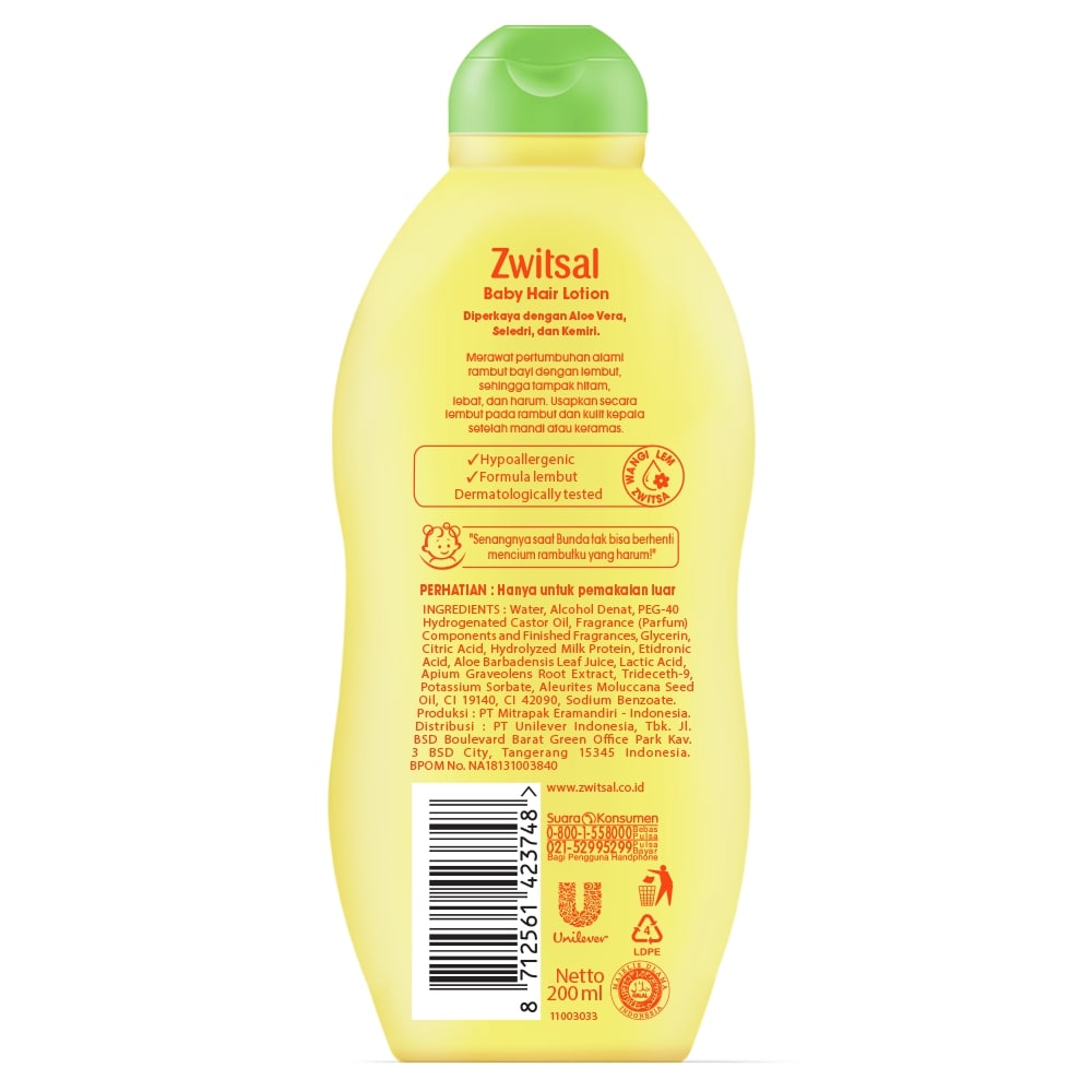 zwitsal natural baby hair lotion aloe vera kemiri seledri 200ml 21023180