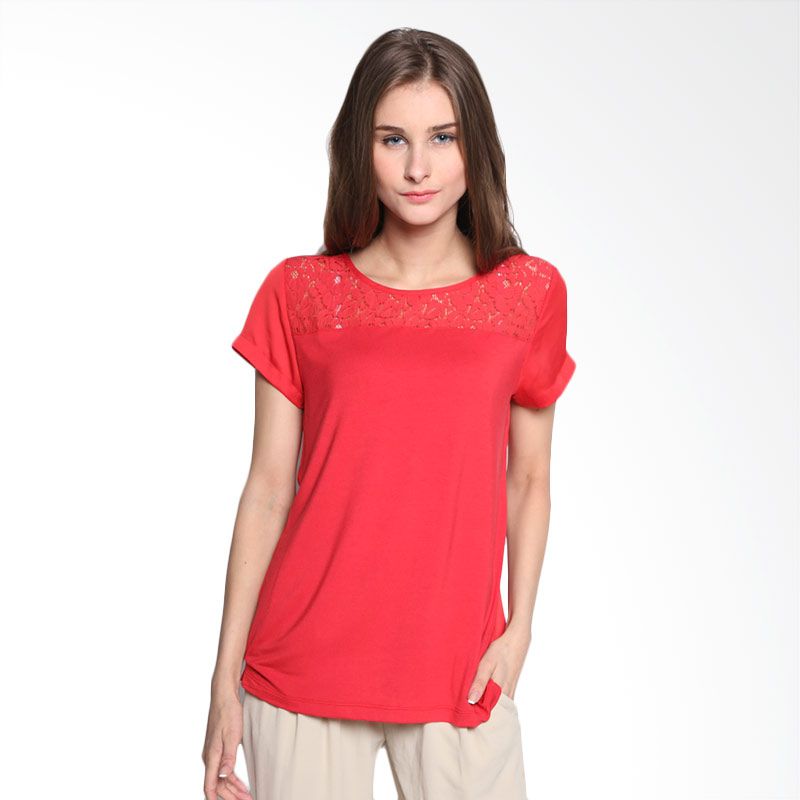 Accent Mina Combo Lace Knit AK14120124 Red Blouse
