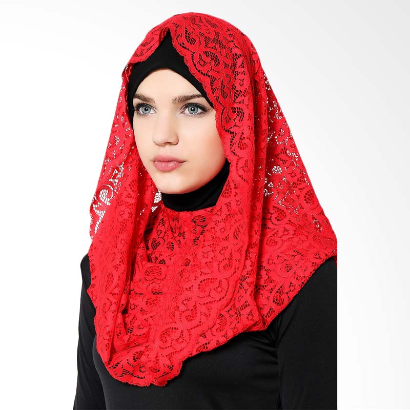 Arela Instant Lacey Hijab - Red