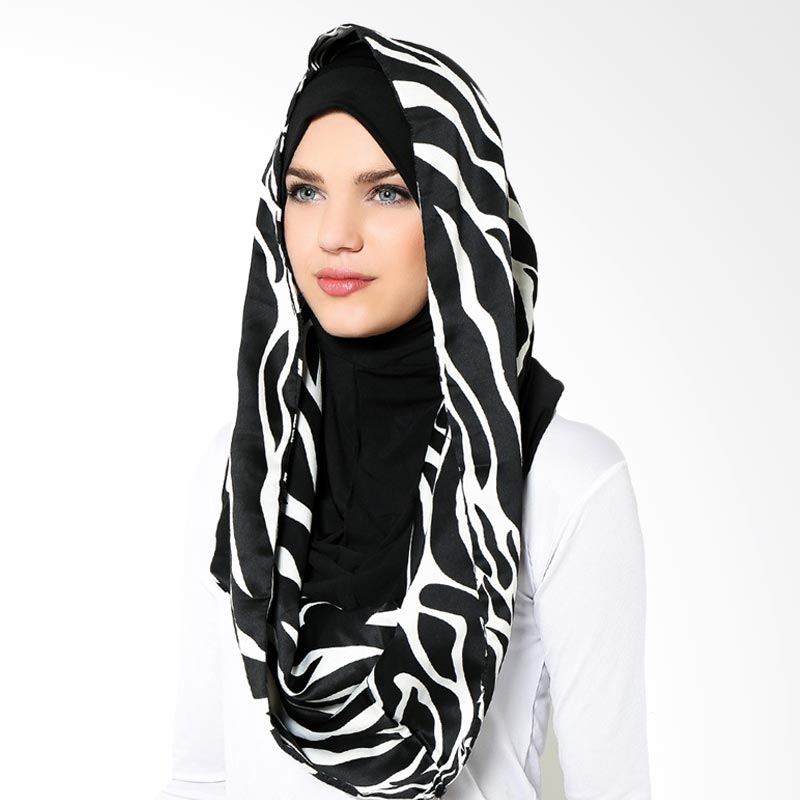 Arela Instant Zebra Cavali Hijab - Black