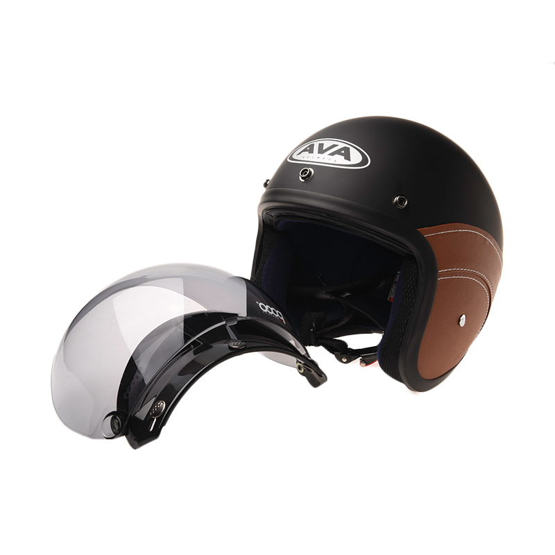 Jual AVA Fashion Retro Bogo Leather Helm Half Face Online