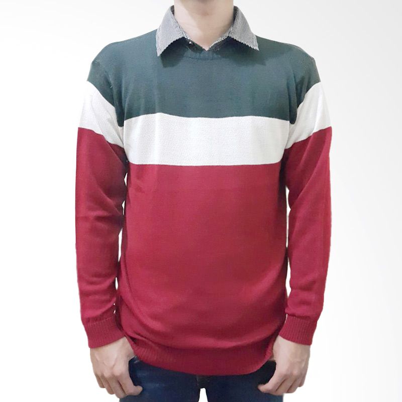 b2 shop Cool Rajut Merah Maroon Kombinasi Sweater Pria