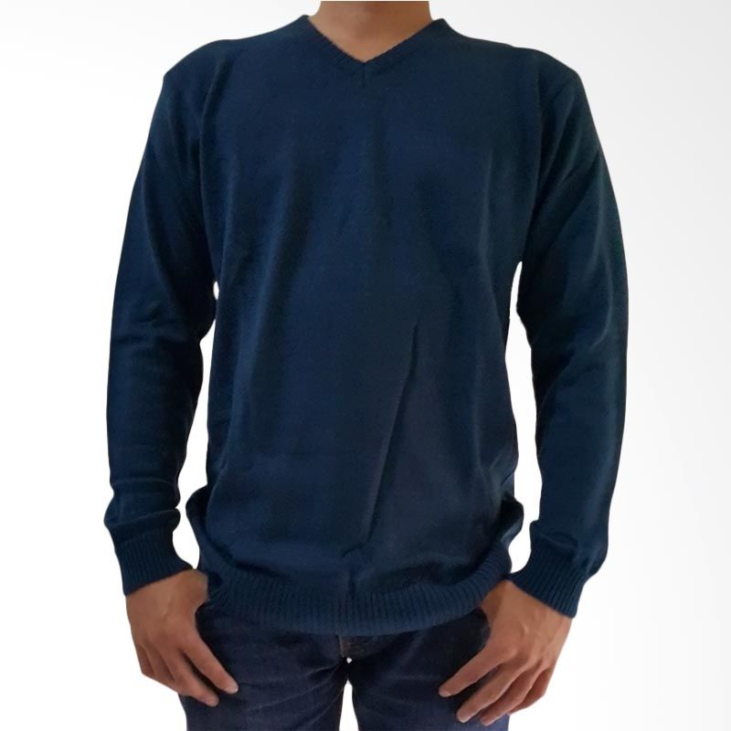 B2 Shop V-man Rajut Blue Sweater Pria