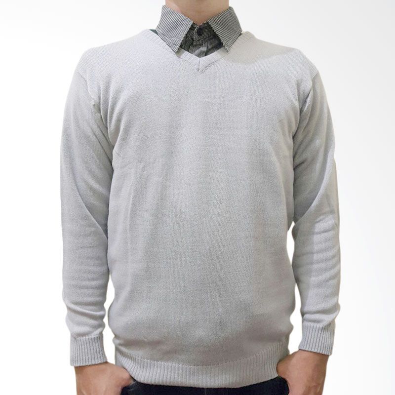 B2 Shop V Rajut Grey Sweater Pria