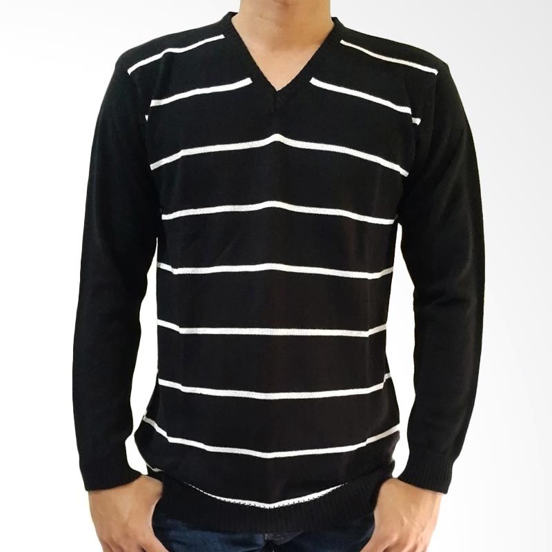B2 Shop X-style Rajut Strip White Sweater Pria