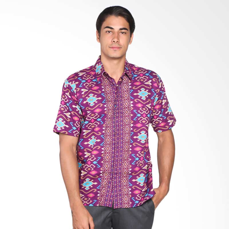 Batik Adikusuma 412055026 Men Hem Batik Tenun Jepara Kemeja Pria - Ungu