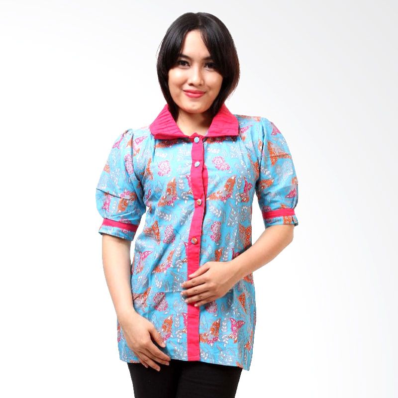 Batik Distro BA3105 Biru Blus Atasan Wanita