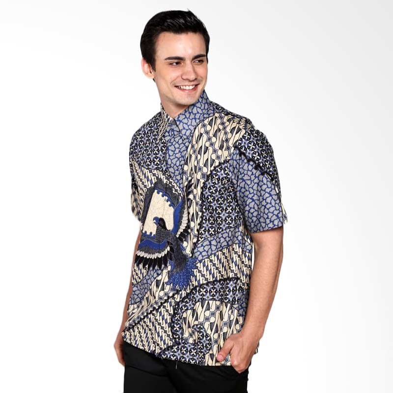 Batik Distro K7788 Motif Gambar Potong Kemeja Pria - Biru