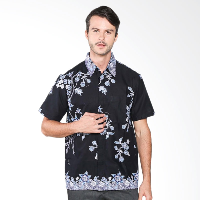 Batik Distro K7862 Polosan Pendek Kemeja Pria - Hitam