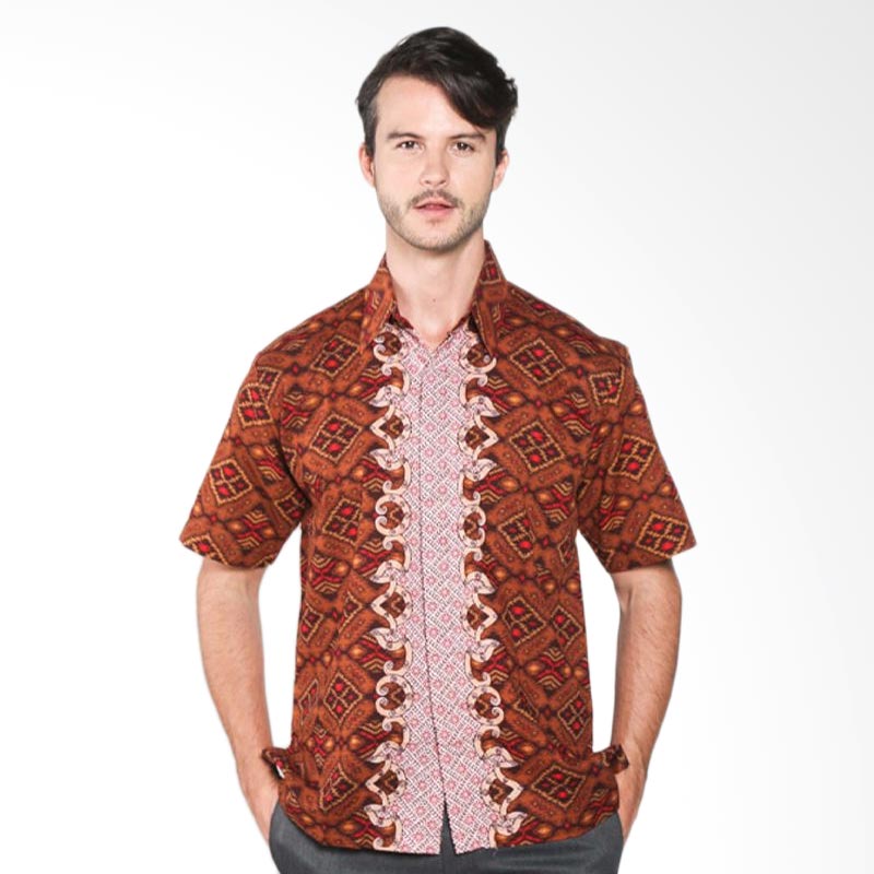 Batik Distro K7873 Motif Jarik Tengah Kemeja Pria - Coklat