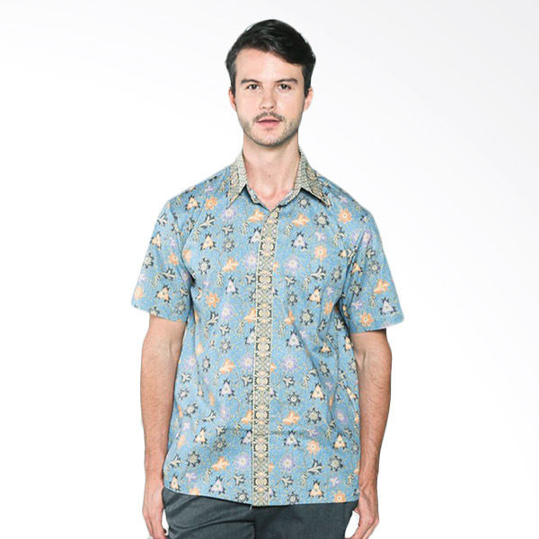 Batik Distro K7874 Motif Jarik Modern Kemeja Pria - Biru