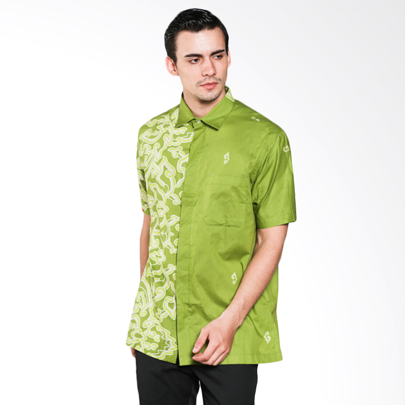 Batik Karunia Hem Lengan Pendek 2M394-09 Green Kemeja Pria
