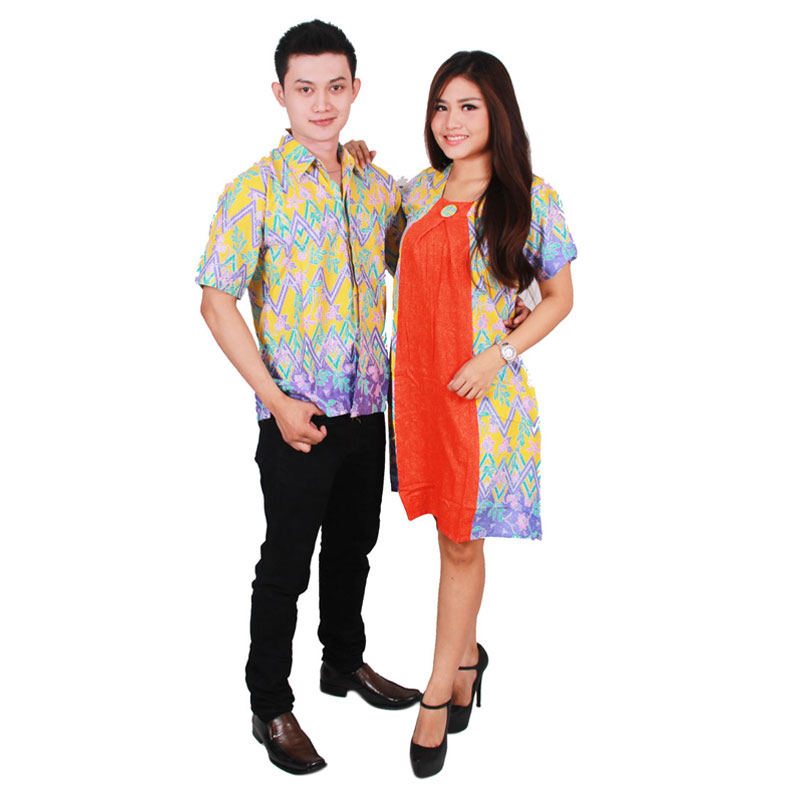 Batik Putri Ayu Solo Batik Sarimbit Dress SRD33 Baju Batik Couple - Orange