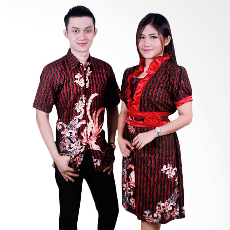 Batik Putri Ayu Solo Batik Sarimbit Dress SRD36 Baju Batik Couple - Merah