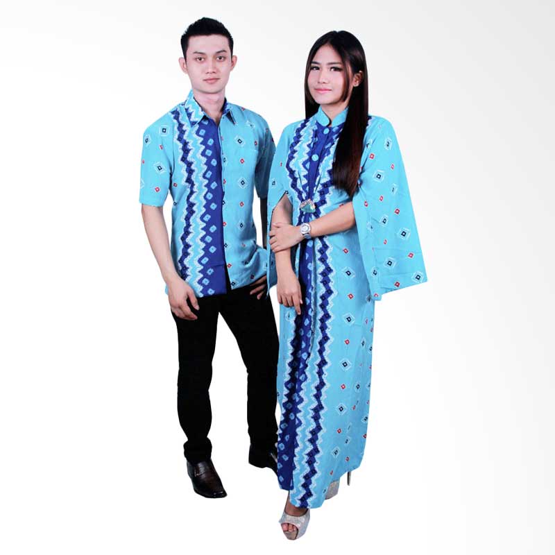 Batik Putri Ayu Solo SRG102 Batik Sarimbit Gamis - Biru