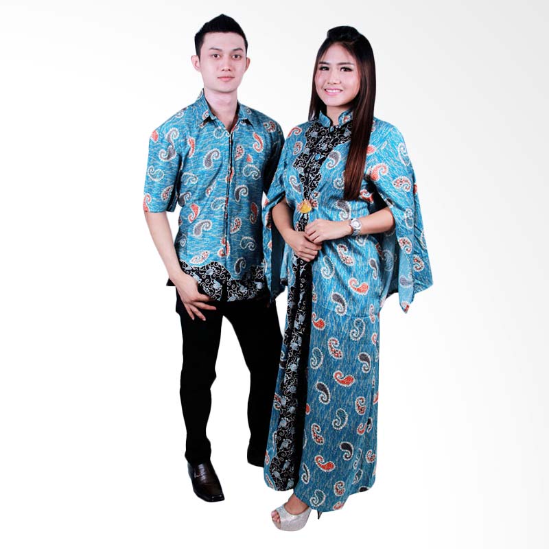 Batik Putri Ayu Solo sarimbit Gamis Baju Batik SRG103 - biru