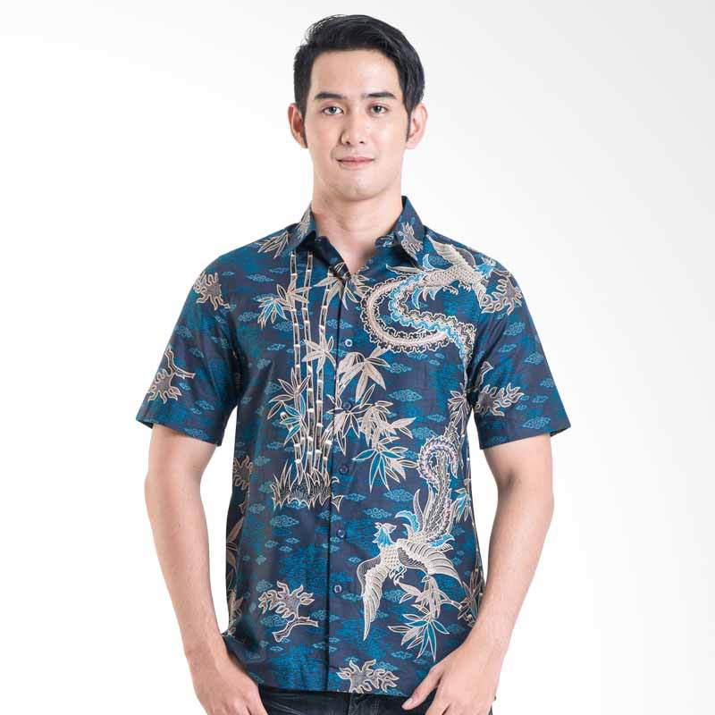 Batik Solo 16-030A (P1)-30 Short Sleeve Cotton Shirt Atasan Pria - Blue