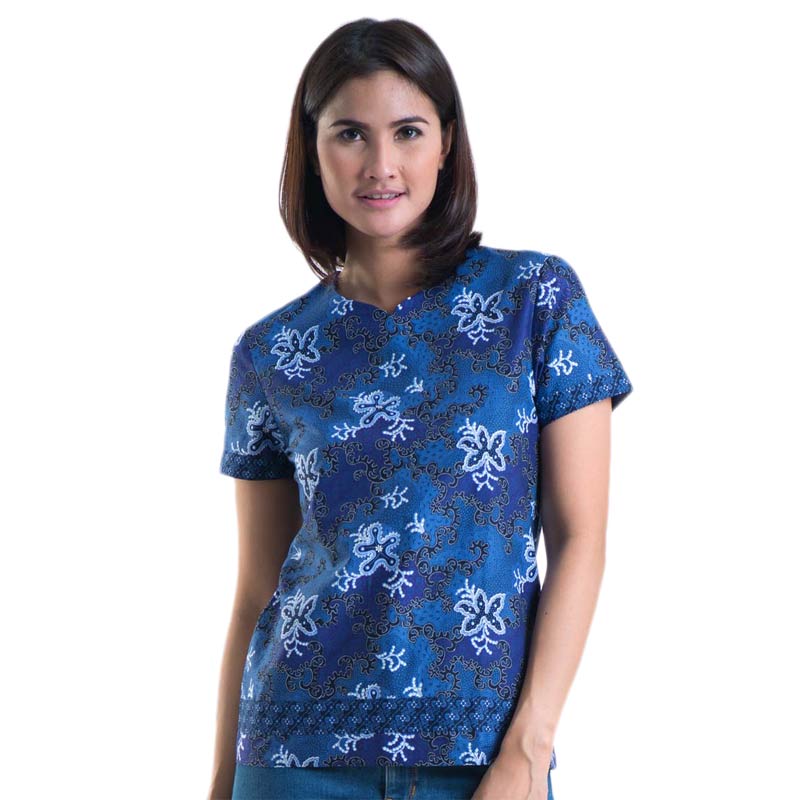 Batik Solo Short Sleeve Cotton LA070 (P2)8 Blouse - Blue