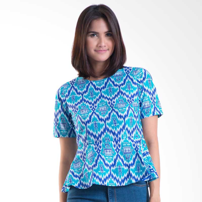 Batik Solo Short Sleeve Cotton LA071 (P2) Blouse - Blue