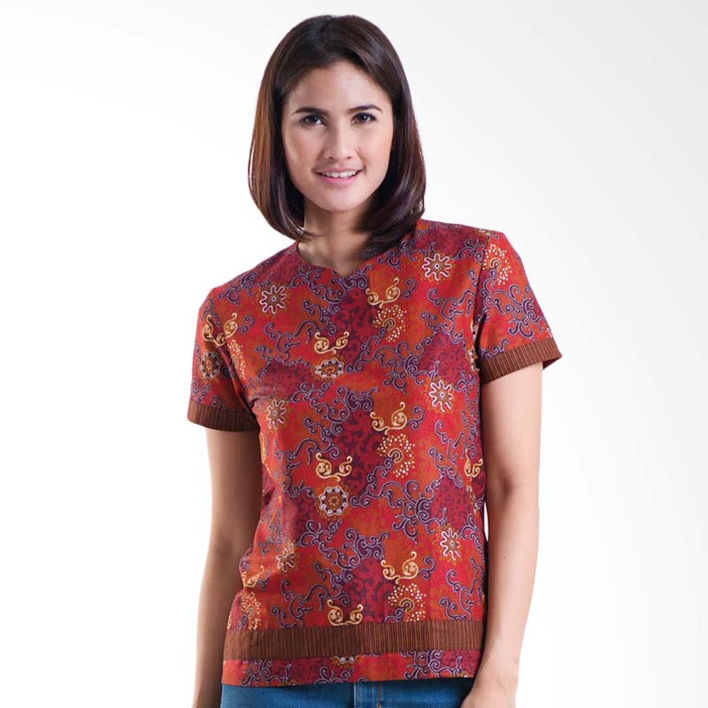Batik Solo Short Sleeve Cotton LA070 (P2)9 Blouse - Maroon