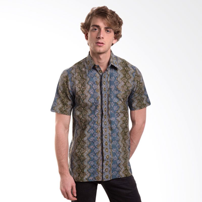 Batik Trusmi Hem Dobi Motif Antik Hijau Baju Batik Pria