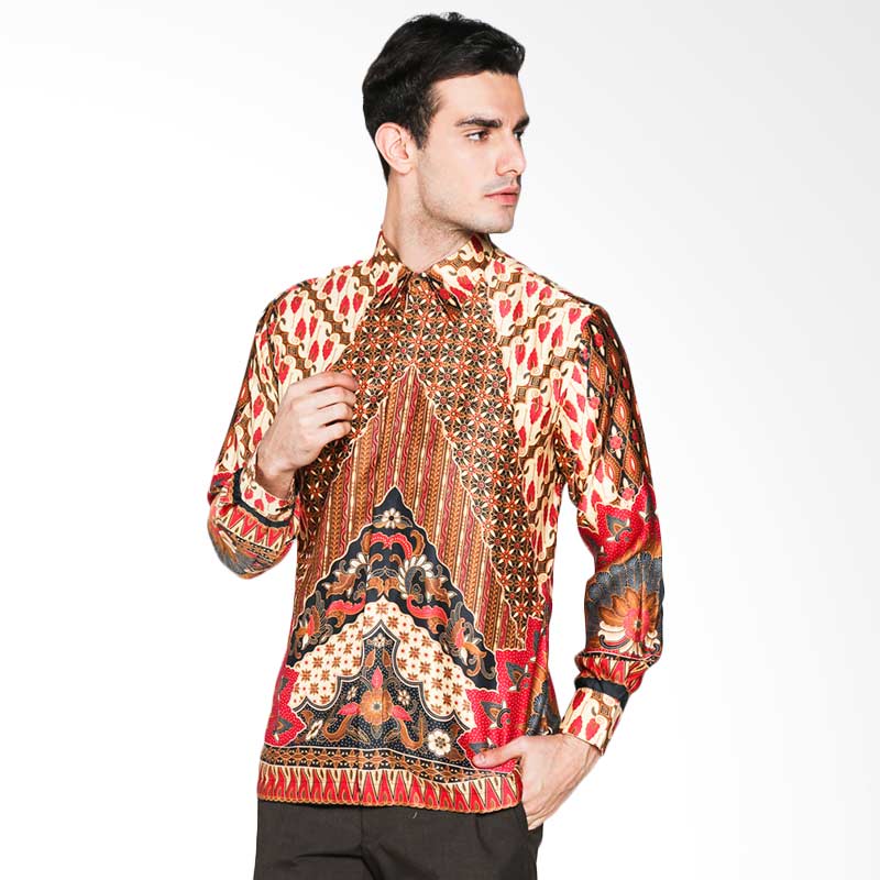 Batik Waskito KB 59049 Long Sleeve Silk Shirt Batik Pria- Red