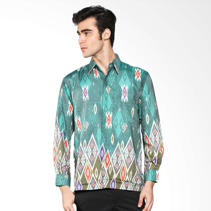 Batik Waskito Long Sleeve Baron Silk Shirt KB 28831 Green Baju Batik Pria
