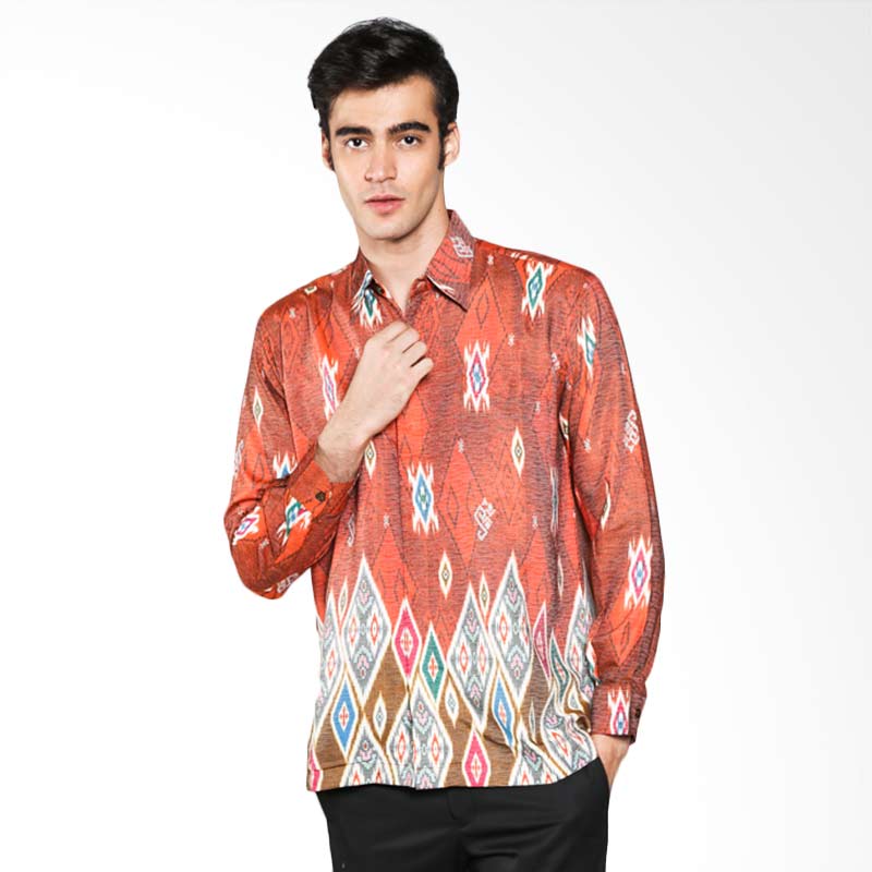 Batik Waskito Long Sleeve Baron Silk Shirt KB 28831 Orange Baju Batik Pria
