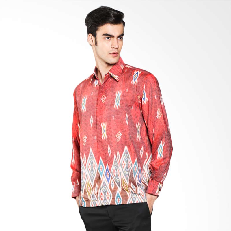 Batik Waskito Long Sleeve Baron Silk Shirt KB 28831 Red Baju Batik Pria