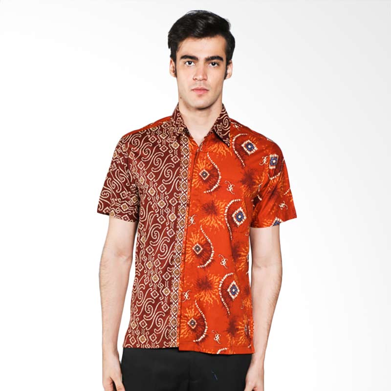 Batik Waskito Short Sleeve Cotton Shirt HB 28676 Brown Batik Pria