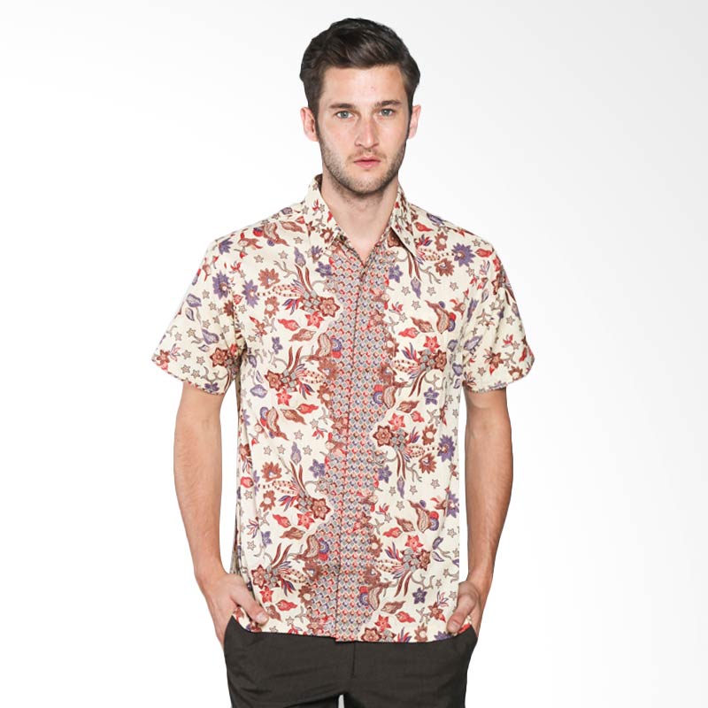 Batik Waskito Short Sleeve Cotton Shirt HB 29992 Baju Batik Pria - Brown