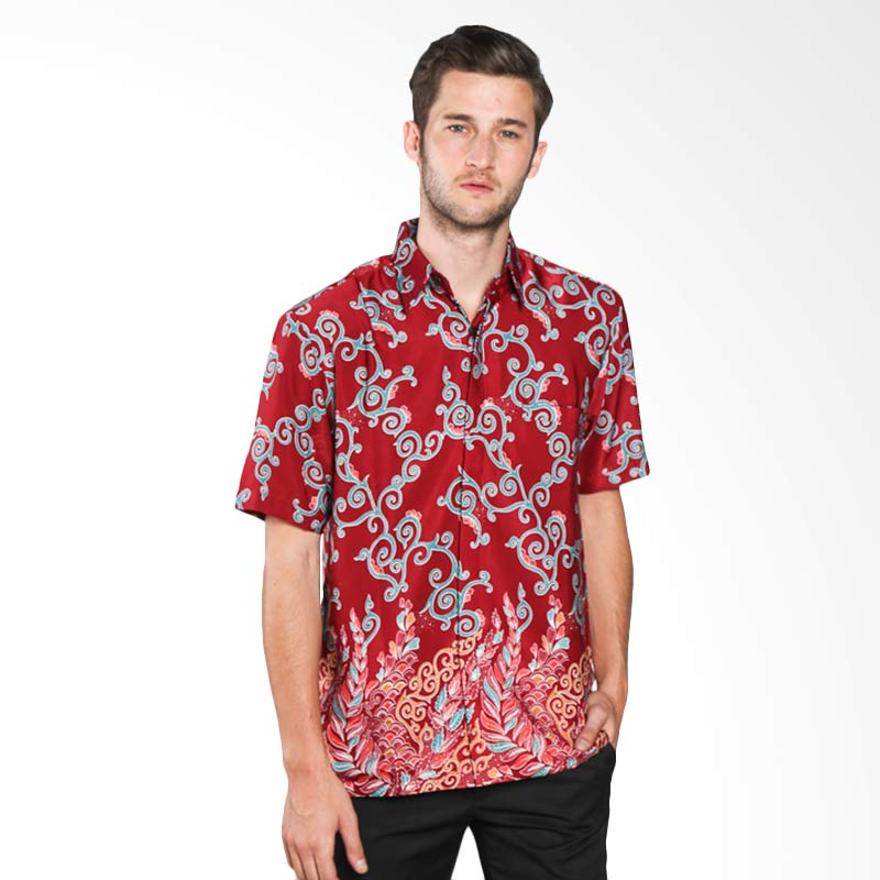 Batik Waskito HB 29889 Short Sleeve Silk Shirt - Red