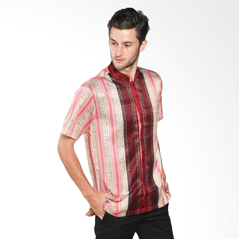Batik Waskito Short Sleeve Silk Shirt HB B 14584 Baju Batik Pria - Red