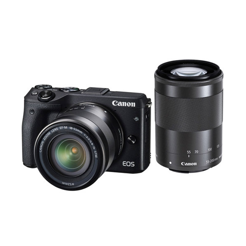 Canon EOS M3 Kit EF-M18-55 Kamera Mirrorless + EF-M55-200 IS STM Lensa Kamera - Hitam
