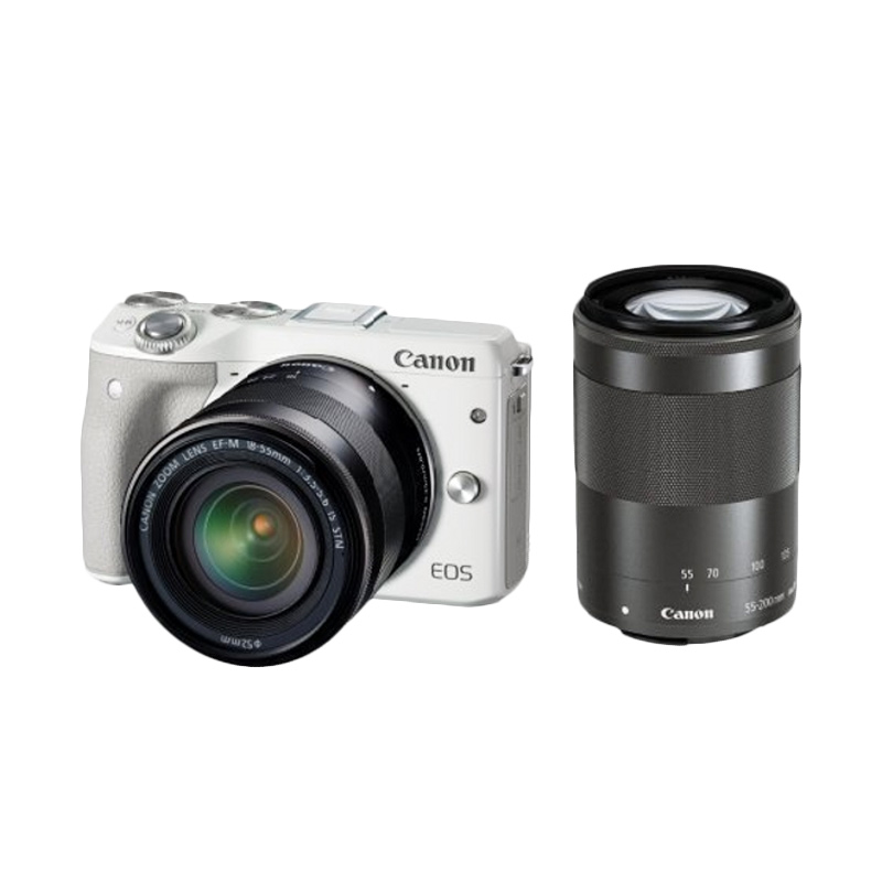 Canon EOS M3 Kit EF-M18-55 Kamera Mirrorless + EF-M55-200 IS STM Lensa Kamera - Putih
