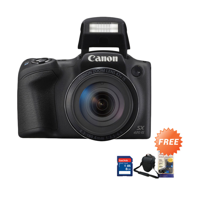 Canon Powershot SX420 Kamera DSLR [20 MP/42x Optical Zoom] - Hitam + Free Memory SD 8GB + Screen + Tas