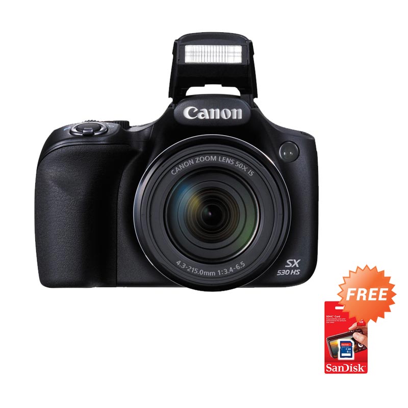 Canon PowerShot SX530 HS Hitam Kamera Pocket [16 MP/50x Optical Zoom] + Sandisk SDHC [8 GB]